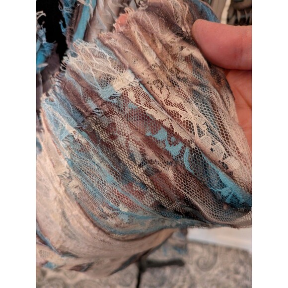 Komarov Blouse Women's M Crinkled Lace Blue Tan Vortex Abstract Art To Wear Boho - Picture 6 of 13